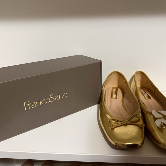 Franco Sarto Gold Flats with Bow Detail - Picture 2 of 5